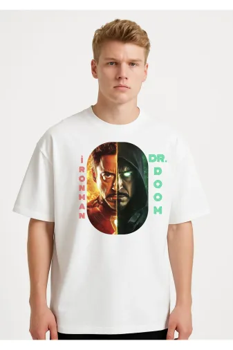 lovver II1 Lewibafashion Marvel Dr.doom İronman Tasarimli Oversize Siyah T-Shirt