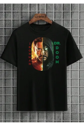 lovver II3 Lewibafashion Marvel Dr.doom İronman Tasarimli Pamuklu Siyah T-Shirt
