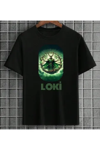 lovver LOK4 Lewibafashion Marvel Loki Tasarimli Oversize %100 Pamuk Premium Baski Beyaz -Siyah T-Shirt