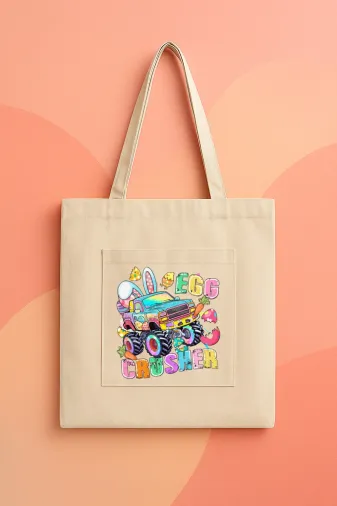 lovver paskall7 Easter Bunny Paskalya Yumurtası Özel Tasarımlı %100 Pamuklu Premium Baskılı Kanvas Çanta