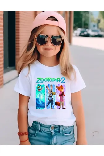 lovver zoot2 Zootropolis Tasarımlı Zootropia Özel Üretim Pamuklu Premium Baskılı Çocuk Tişört