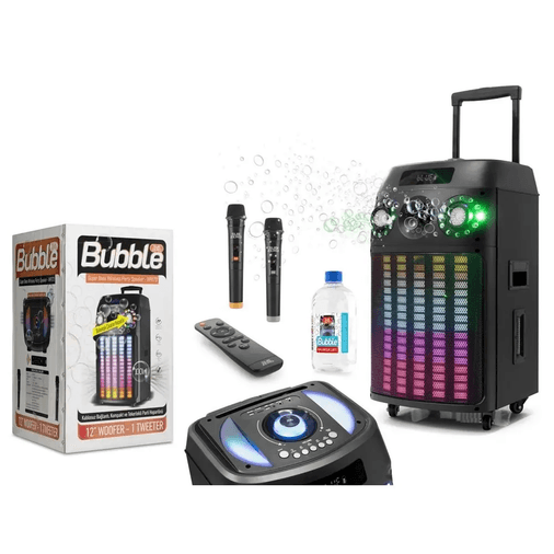 ly7K3Adi1x Subzero Wr173 12" 100W 2 Kablosuz Mikrofonlu Kumandalı Baloncuk Çıkartan Rgb Bluetooth/usb/sd Müzik Kutusu