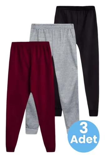 MADGL3005 Çocuk Unisex Beli Lastikli Jogger Eşofman Altı 3'lü Set