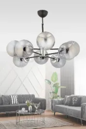 MADRİD 8'Lİ FÜME GLOB CAMLI MODERN SARKIT AVİZE OTURMA ODASI SALON ANTRE