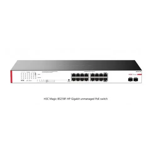 Magic BS218F-HP, 18 Port, GigaBit, 16 Port PoE, 225W, 2 Port GigaBit Uplink, +2 Port GigaBit SFP, Metal Kasa, Yönetilemez, Rack Mount Switch