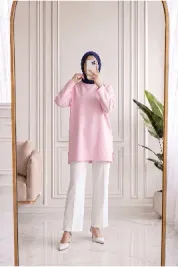 Mahay Kalp Nakışlı Yırtmaçlı Tunik-SS13074 Pembe
