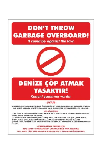 Makri kirmizi Denize Ç.ö.p Atmak Yasaktir Tabelasi Levhasi