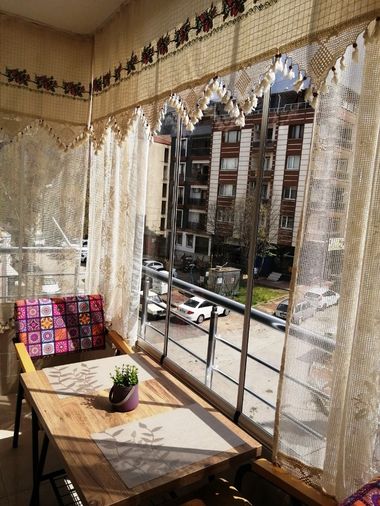 Mandaş Buldan Kanaviçe İşlemeli  Dış Balkon perdesi  300x60 cm kırmızı