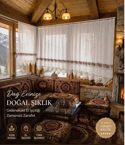 Mandaş El İşi Dantelli Kanaviçe Buldan Perdesi Tek kanat (125*190)