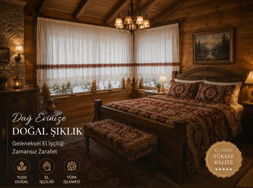 Mandaş El İşi Dantelli Kanaviçe Buldan Perdesi Tek kanat (225*190)
