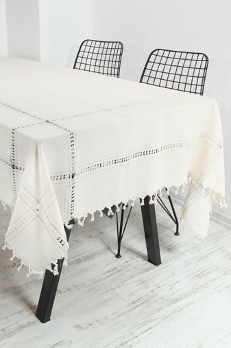 MANDAŞ otantik nazar pamuklu dokuma masa örtüsü 130*220 a bej