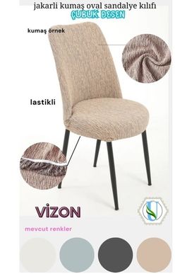 Mandaş Oval jakarlı Sandalye örtüsü   4 lı Vizon