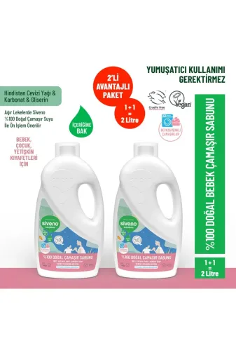 Mara Sveno %100 Doğal Bebek Çamaşır Sabunu Kendinden Yumuşatıcılı Bitkisel Deterjan Vegan 1000 Ml X2 Adet