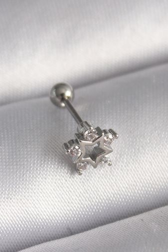 Maral Group PR1355-BLNC 316L Çelik Gümüş Renk Zirkon Taşlı Yıldız Model Tragus Piercing Renkli