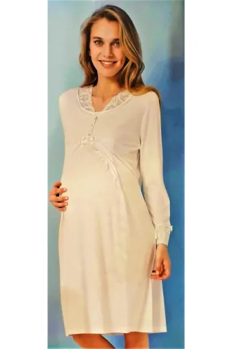 Marilyn Pijama 6224 Uzun Kol Lohusa Gecelik Mavi