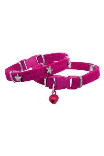 markapet SF-KDFYLDZ-PMB Kadife Kedi Boyun Tasması Yıldızlı 20-32 Cm Pembe