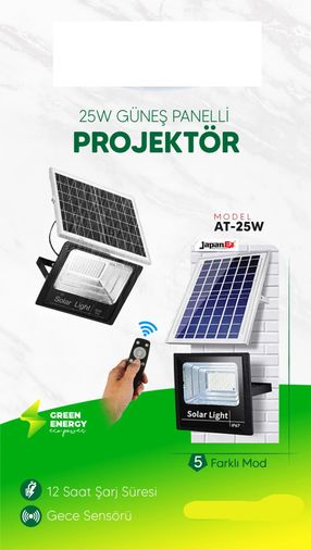 Masterplus At-25W Güneş Enerjili Projektör 12 Saat Şarj Süresi