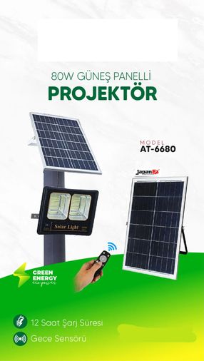 Masterplus At-6680 80W Güneş Enerjili Projektör 12 Saat Şarj Süresi