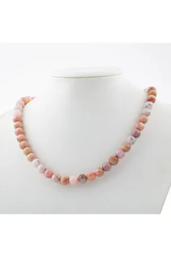 Mavera Doğaltaş PRA-8912097-2119999 Opal Pembe 8 Mm Dizi Doğal Taş Kolye