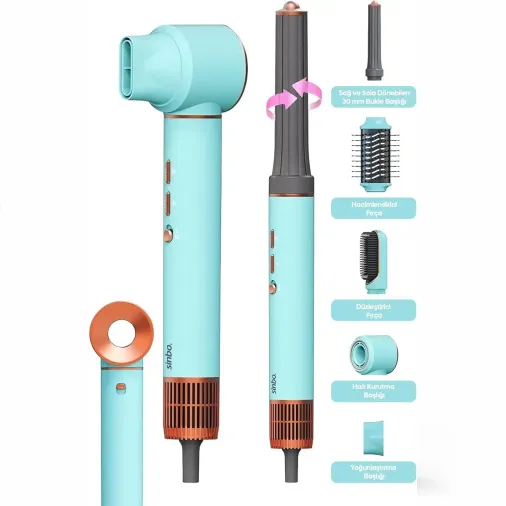 Mavi Air Brush 5İN1=BUKLE-HACİMLE-DÜZLEŞTİR-2-FIRÇA Saç Kurutma - Şekil Makinesi 1300W 3-KDM.HIZ Sıc