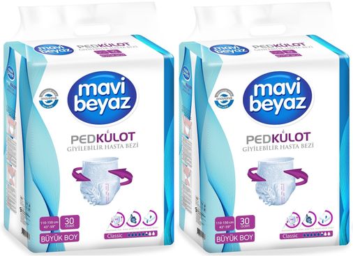 Mavi Beyaz Ped Emici Külot Yetişkin Bezi Large Büyük 60 Adet