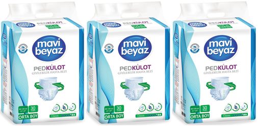 Mavi Beyaz Ped Emici Külot Yetişkin Bezi M - Medium - Orta 90 Adet