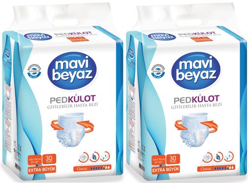 Mavi Beyaz Ped Emici Külot Yetişkin Bezi XL - Extra Large - Ekstra Büyük 60 Adet