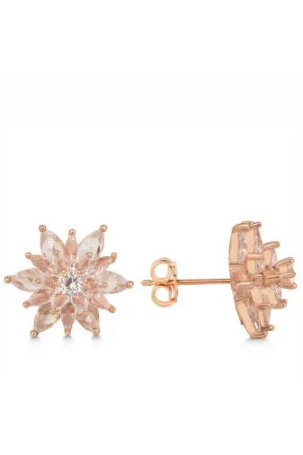 Meanyou GMSH-T7558 Gümüş Rose 4 Katman Lotus Çiçeği Kadın Çivili Küpe