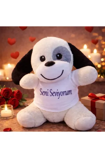 MEKs TTT-1766574361377 Seni Seviyorum Tişörtlü Sevimli Benekli Peluş Köpek