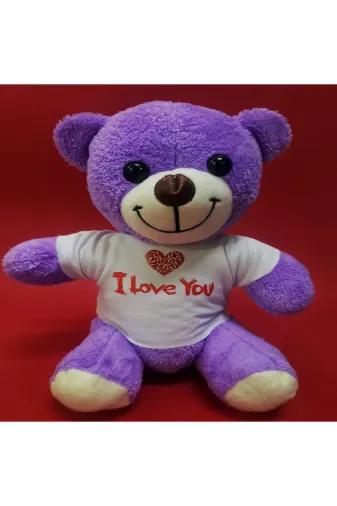 MEKs TTT-24242449335 Mor I Love You Tişörtlü Peluş Ayıcık