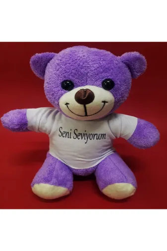 MEKs TTT-24242450201 Seni Seviyorum Tişörtlü Mor Peluş Ayıcık