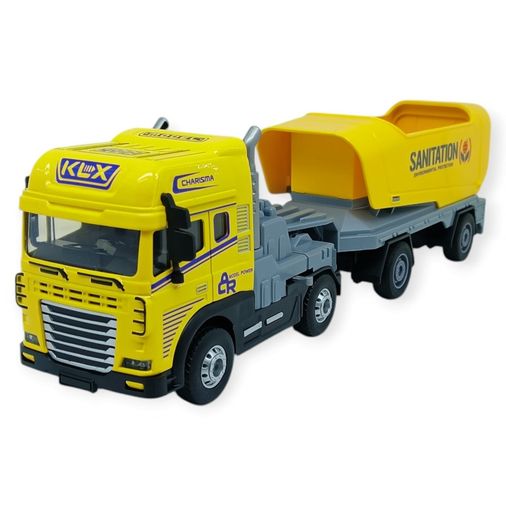 Metal Tır 1:24 - Sesli Işıklı Taşıyıcı Dorseli Tır 30 cm - Sarı