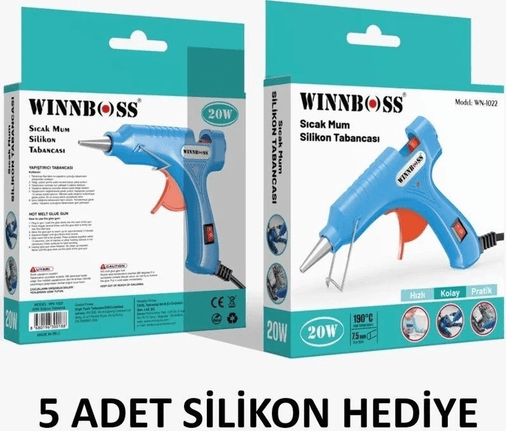 Metal Uçlu-Düğmeli-20W-190C 7.5Mm Çapında Ince Sıcak Mum Silikon Tabancası+5 Silikon Hediye