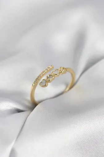 MEY MEYİTHMEYEBBYK4042 İthalat® Gold Renk Zirkon Taşlı Minimal Kalp Model Kadın Yüzük
