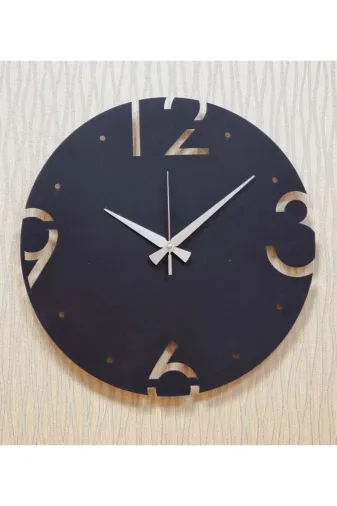 M&H Quality 406 Dekoratif Duvar Saati Ahşap Türkçe Rakamlar (Sessiz Mekanizma) Metal Akrep Yelkovan Siyah Rengi