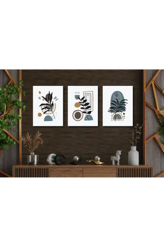 M&H Quality 65151515122233 İskandinav Soyut 3’Lü Mdf Tablo Seti 30X40 – Modern Minimal Duvar Dekoru