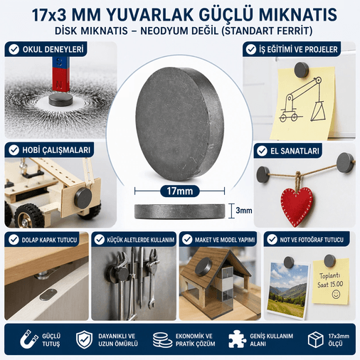 Mıknatıs 17x3 Mm Yuvarlak Güçlü Mıknatıs Disk Mıknatıs