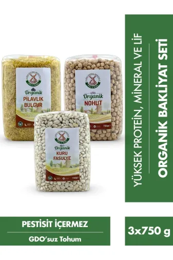 Mill & More Only Natural Products MM-8684438220227 Bakliyat Seti - Organik Pilavlık Bulgur 750 G Organik Nohut 750 G Organik Kuru Fasulye 750 G