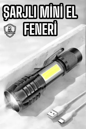 Mini Usb Şarjlı El Feneri 4 Modlu Acil Durum