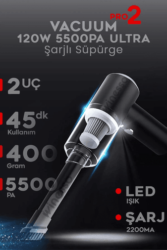 Mini Vakumlu Type C Şarjlı Araç Süpürgesi El Süpürgesi Şarjlı Çok Fonksiyonlu 5500 Pa