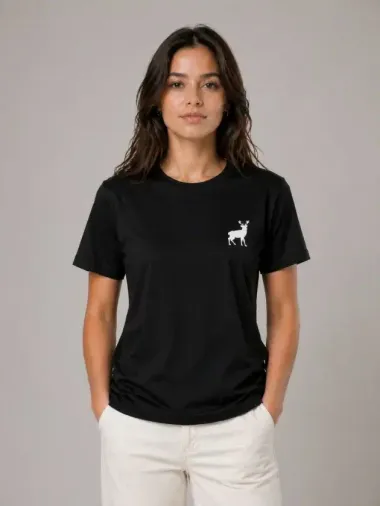 Minimal Geyik Logolu Tişört Bisiklet Yaka Kısa Kol Yazlık T-Shirt - Siyah - M - Siyah
