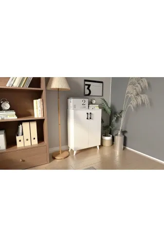 Mirobi Mrb-Dlp-4Kp-4Rf-cAmc 4 Raflı 2 Kapaklı Ayakkabılık Çok Amaçlı Dolap Banyo Dolabı Mutfak Dolabı Beyaz