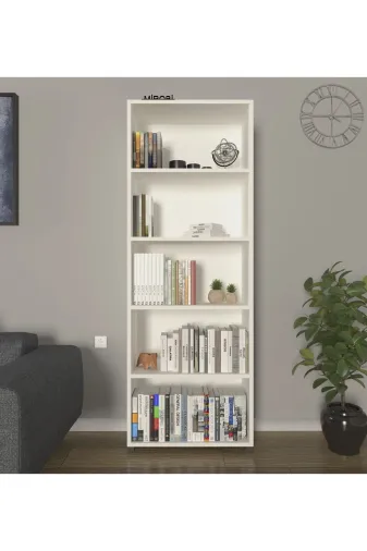 Mirobi Mrb-Ktp-5Rf-Dkrtf Modern 5 Raflı Kitaplık Dekoratif Kitaplık Beyaz