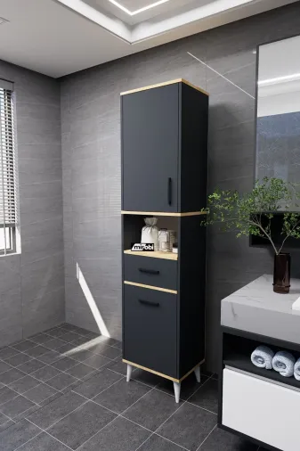 Mirobi MRB-LL-MTFK-DLP Lula Çok Amaçlı Dolap Banyo Dolabı Kirli Çamaşır Sepeti Dolabı Antrasit