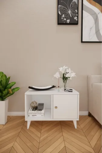 Mirobi Mrb-Lmr-Sh-Kmd-2Blm Lomira Komodin 2 Bölmeli Komodin Kapaklı Komodin Yan Sehpa Beyaz