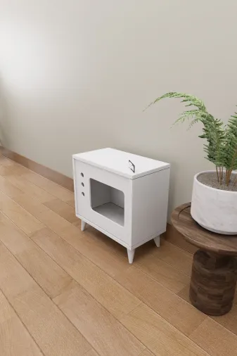 Mirobi Mrb-Mos-Tv-Kd-Kp-Ev Mose Kedi Evi Kafesi Köpek Evi, Tv Görünümlü Kedi Evi İç Mekan Evcil Hayvan Evi Beyaz