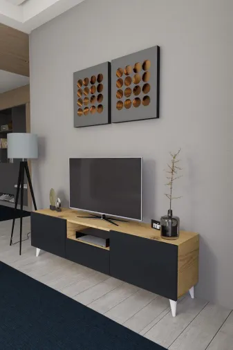 Mirobi MRB-TV-UNT-3BLM Bravix Modern Tv Ünitesi 3 Bölmeli Tv Sehpası Gövde Rivoli Kapaklar Antrasit
