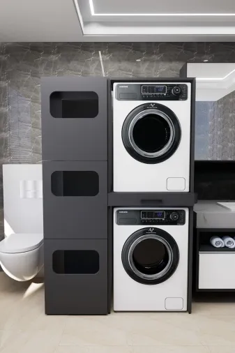 Mirobi MRB-WBOX-KRL-SPT-CMŞMK-DLB Washbox Banyo Kirli Sepetli Çamaşır Makinası Dolabı Ve Kurutma Makinası Dolabı Antrasit