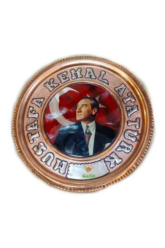 M.K.ATATÜRK 63 Bakir Duvar Tablosu M.k. Atatürk Tablo Özel Elişçiliği 25 Cm A++ Kalite Safir Çay Kazanlari