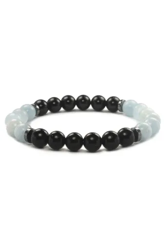 MMZ STORE PRA-8857119-690911 Aquamarin- Obsidyen Doğal Taş Bileklik 8 Mm